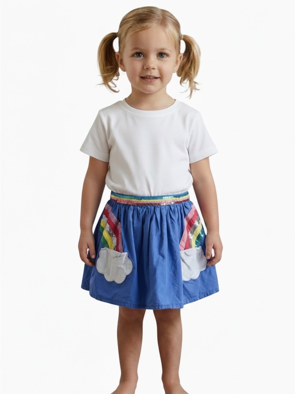 Mini Boden Royal Blue Skirt with Rainbow Sequin Trim 4-5